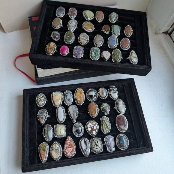 Purple Teardrop Sterling Silver Ring Retro Vintage Boho Natural Stone Size 7.25 - Picture 2 of 7